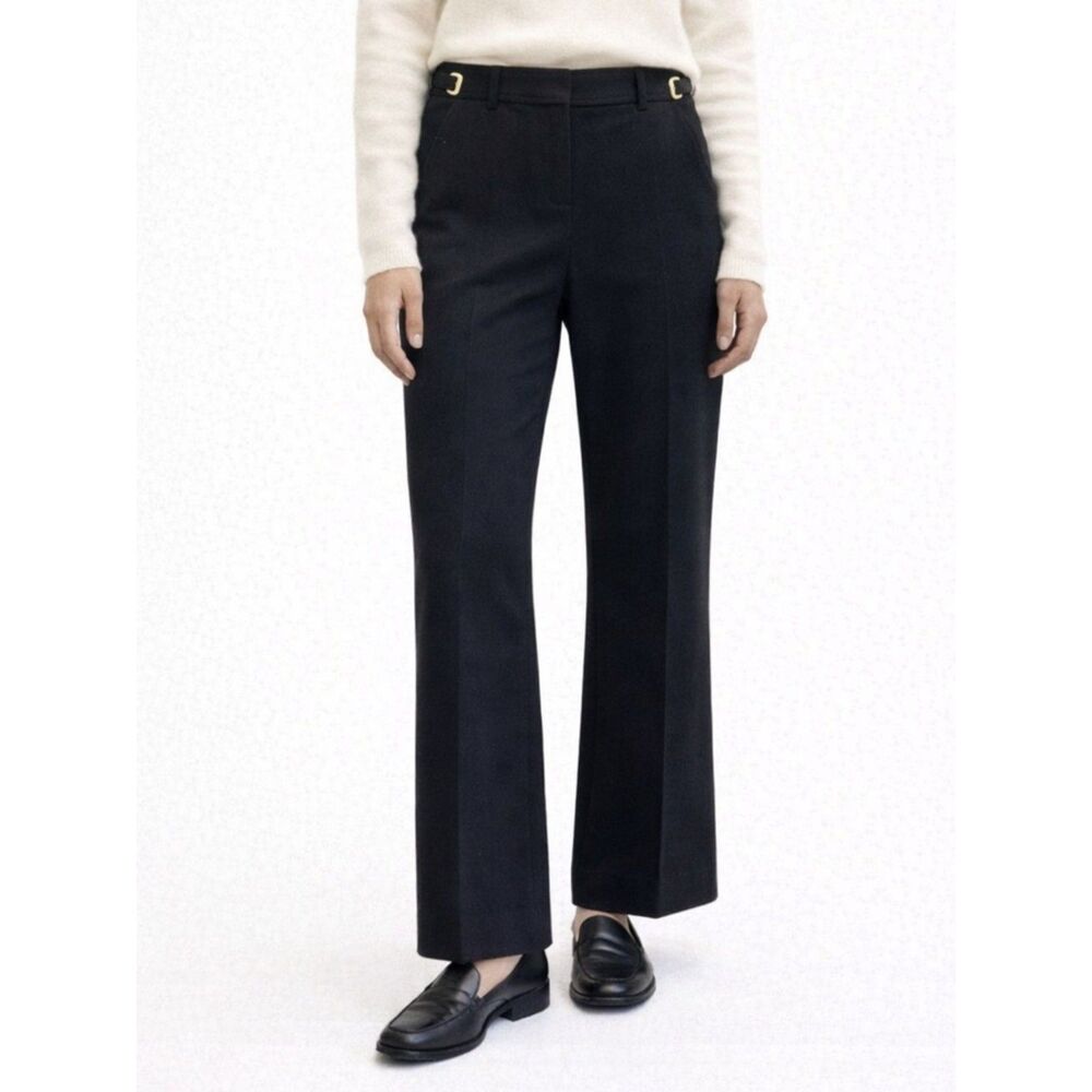 St. John Black Wide Leg Dress Pants Size 2 Nordstrom Gold Buckle Trim USA Made